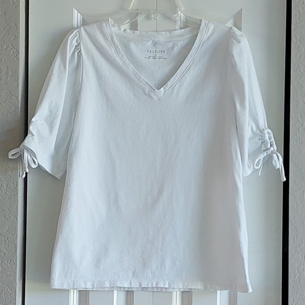 Talbots White Short Sleeve V-neck Top Women's Size M